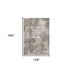 HomeRoots 10' Contemporary Abstract Area Rug in Ivory, Brown, and Green - Stain-Resistant for Family Spaces 10' X 14' 531706