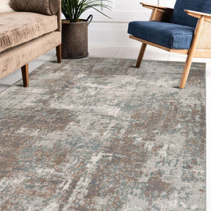 HomeRoots 10' Contemporary Abstract Area Rug in Ivory, Brown, and Green - Stain-Resistant for Family Spaces 8' X 10' 531711
