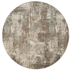 HomeRoots 10' Contemporary Abstract Area Rug in Ivory, Brown, and Green - Stain-Resistant for Family Spaces 8' Round 531712