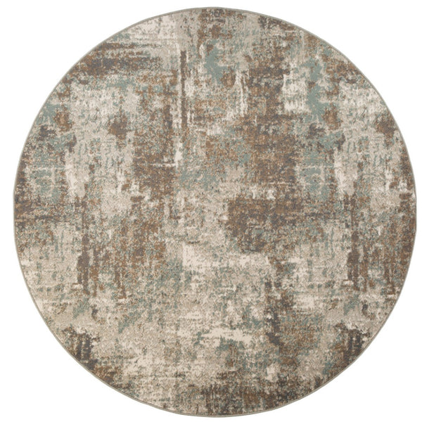 HomeRoots 10' Contemporary Abstract Area Rug in Ivory, Brown, and Green - Stain-Resistant for Family Spaces 8' Round 531712