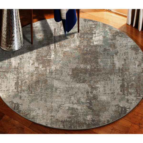 HomeRoots 10' Contemporary Abstract Area Rug in Ivory, Brown, and Green - Stain-Resistant for Family Spaces 8' Round 531712
