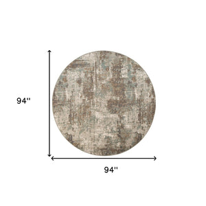 HomeRoots 10' Contemporary Abstract Area Rug in Ivory, Brown, and Green - Stain-Resistant for Family Spaces 8' Round 531712