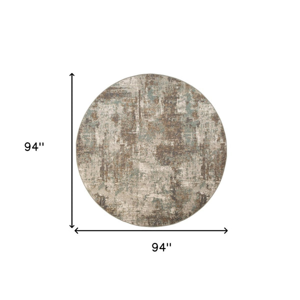 HomeRoots 10' Contemporary Abstract Area Rug in Ivory, Brown, and Green - Stain-Resistant for Family Spaces 8' Round 531712