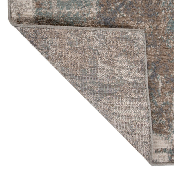 HomeRoots 10' Contemporary Abstract Area Rug in Ivory, Brown, and Green - Stain-Resistant for Family Spaces 9' X 12' 531713