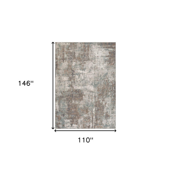 HomeRoots 10' Contemporary Abstract Area Rug in Ivory, Brown, and Green - Stain-Resistant for Family Spaces 9' X 12' 531713