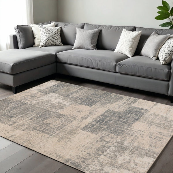 HomeRoots 10' Gray and Sand Abstract Area Rug - Stylish, Durable, and Stain-Resistant for Busy Homes 10' X 14' 531714
