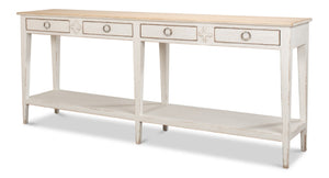 Sarreid Provincial Hall Table - Solid Pine With Antiqued White Finish & Elegant Cast Iron Teardrop Pulls White  53172