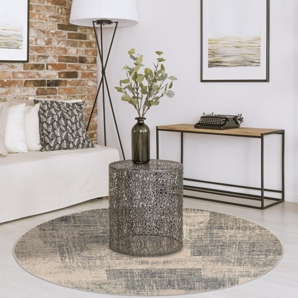 HomeRoots 10' Gray and Sand Abstract Area Rug - Stylish, Durable, and Stain-Resistant for Busy Homes 8' Round 531720