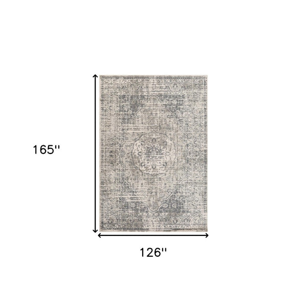 HomeRoots 10' Gray and Ivory Medallion Area Rug - Durable, Stain-Resistant Design for Stylish Living Spaces 10' X 14' 531722
