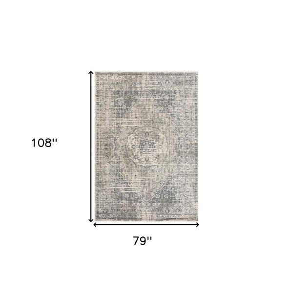 HomeRoots 10' Gray and Ivory Medallion Area Rug - Durable, Stain-Resistant Design for Stylish Living Spaces 6' X 9' 531726