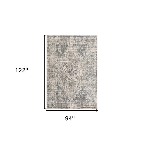 HomeRoots 10' Gray and Ivory Medallion Area Rug - Durable, Stain-Resistant Design for Stylish Living Spaces 8' X 10' 531727
