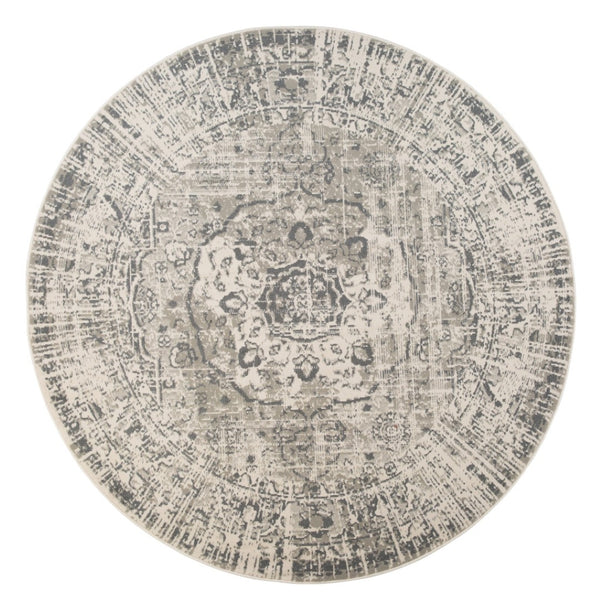 HomeRoots 10' Gray and Ivory Medallion Area Rug - Durable, Stain-Resistant Design for Stylish Living Spaces 8' Round 531728