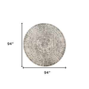 HomeRoots 10' Gray and Ivory Medallion Area Rug - Durable, Stain-Resistant Design for Stylish Living Spaces 8' Round 531728