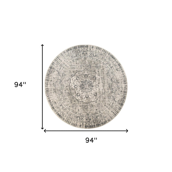 HomeRoots 10' Gray and Ivory Medallion Area Rug - Durable, Stain-Resistant Design for Stylish Living Spaces 8' Round 531728