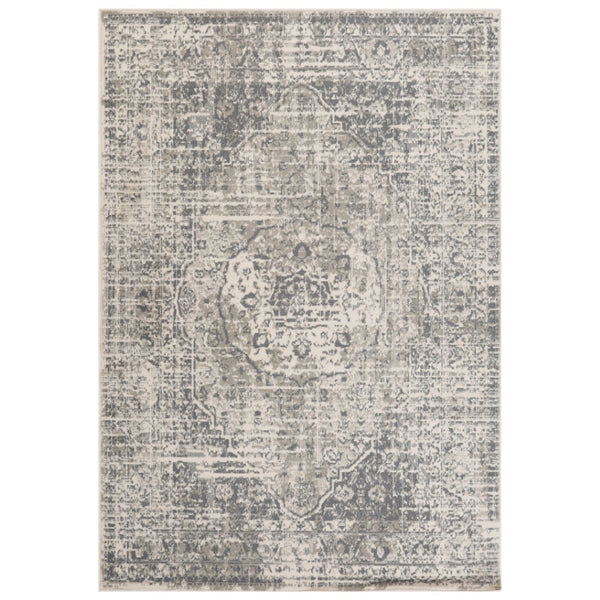 HomeRoots 10' Gray and Ivory Medallion Area Rug - Durable, Stain-Resistant Design for Stylish Living Spaces 9' X 12' 531729
