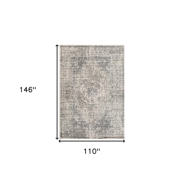 HomeRoots 10' Gray and Ivory Medallion Area Rug - Durable, Stain-Resistant Design for Stylish Living Spaces 9' X 12' 531729