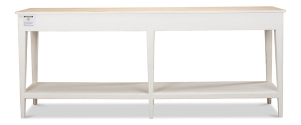 Sarreid Provincial Hall Table - Solid Pine With Antiqued White Finish & Elegant Cast Iron Teardrop Pulls White  53172
