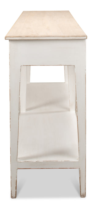 Sarreid Provincial Hall Table - Solid Pine With Antiqued White Finish & Elegant Cast Iron Teardrop Pulls White  53172