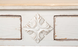 Sarreid Provincial Hall Table - Solid Pine With Antiqued White Finish & Elegant Cast Iron Teardrop Pulls White  53172