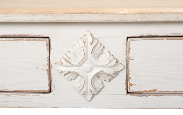 Sarreid Provincial Hall Table - Solid Pine With Antiqued White Finish & Elegant Cast Iron Teardrop Pulls White  53172
