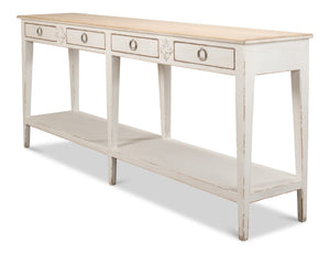 Sarreid Provincial Hall Table - Solid Pine With Antiqued White Finish & Elegant Cast Iron Teardrop Pulls White  53172