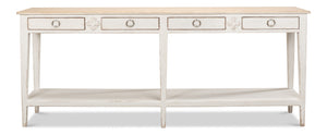 Sarreid Provincial Hall Table - Solid Pine With Antiqued White Finish & Elegant Cast Iron Teardrop Pulls White  53172