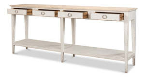 Sarreid Provincial Hall Table - Solid Pine With Antiqued White Finish & Elegant Cast Iron Teardrop Pulls White  53172