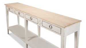 Sarreid Provincial Hall Table - Solid Pine With Antiqued White Finish & Elegant Cast Iron Teardrop Pulls White  53172
