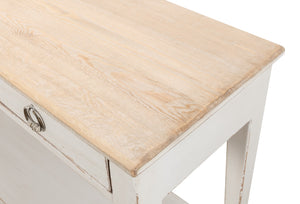 Sarreid Provincial Hall Table - Solid Pine With Antiqued White Finish & Elegant Cast Iron Teardrop Pulls White  53172