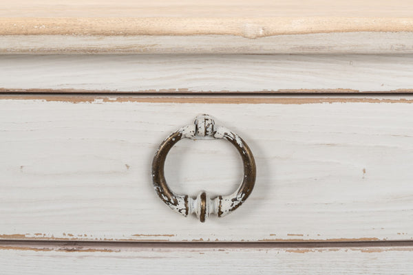 Sarreid Provincial Hall Table - Solid Pine With Antiqued White Finish & Elegant Cast Iron Teardrop Pulls White  53172