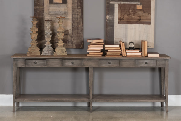 Sarreid Provincial Hall Table - Solid Pine With Antiqued White Finish & Elegant Cast Iron Teardrop Pulls White  53172