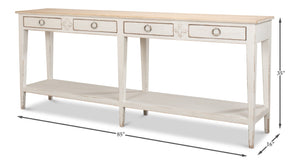 Sarreid Provincial Hall Table - Solid Pine With Antiqued White Finish & Elegant Cast Iron Teardrop Pulls White  53172