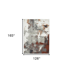 HomeRoots 10' Contemporary Abstract Area Rug in Ivory, Gray, and Rust - Durable, Stain-Resistant Design for Home 10' X 14' 531730