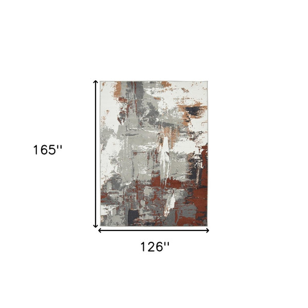HomeRoots 10' Contemporary Abstract Area Rug in Ivory, Gray, and Rust - Durable, Stain-Resistant Design for Home 10' X 14' 531730