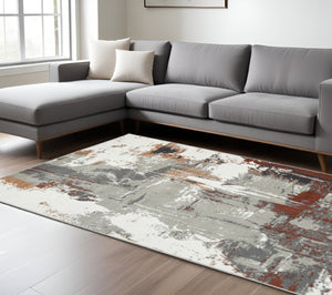 HomeRoots 10' Contemporary Abstract Area Rug in Ivory, Gray, and Rust - Durable, Stain-Resistant Design for Home 10' X 14' 531730