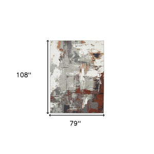 HomeRoots 10' Contemporary Abstract Area Rug in Ivory, Gray, and Rust - Durable, Stain-Resistant Design for Home 6' X 9' 531734