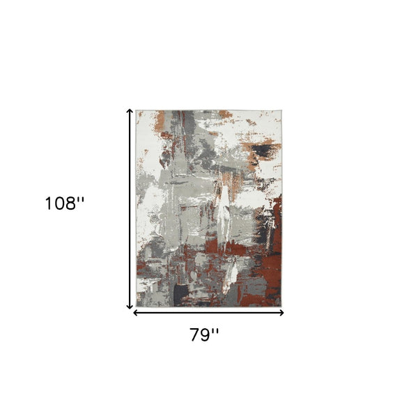 HomeRoots 10' Contemporary Abstract Area Rug in Ivory, Gray, and Rust - Durable, Stain-Resistant Design for Home 6' X 9' 531734