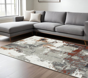 HomeRoots 10' Contemporary Abstract Area Rug in Ivory, Gray, and Rust - Durable, Stain-Resistant Design for Home 8' X 10' 531735