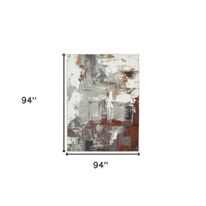 HomeRoots 10' Contemporary Abstract Area Rug in Ivory, Gray, and Rust - Durable, Stain-Resistant Design for Home 8' Round 531736