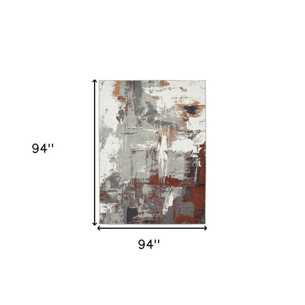 HomeRoots 10' Contemporary Abstract Area Rug in Ivory, Gray, and Rust - Durable, Stain-Resistant Design for Home 8' Round 531736