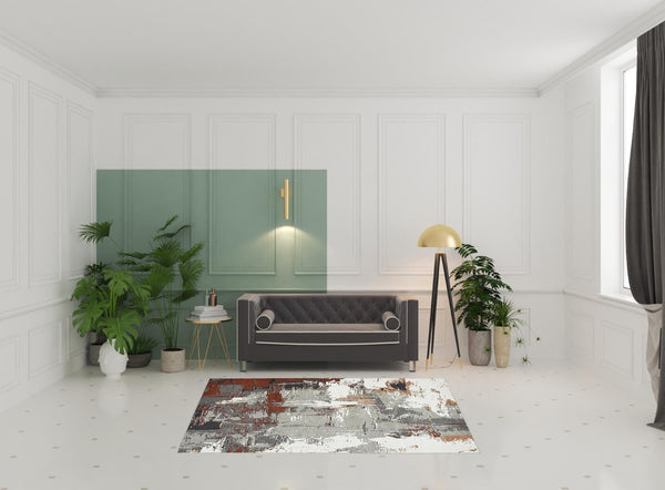 HomeRoots 10' Contemporary Abstract Area Rug in Ivory, Gray, and Rust - Durable, Stain-Resistant Design for Home 8' Round 531736