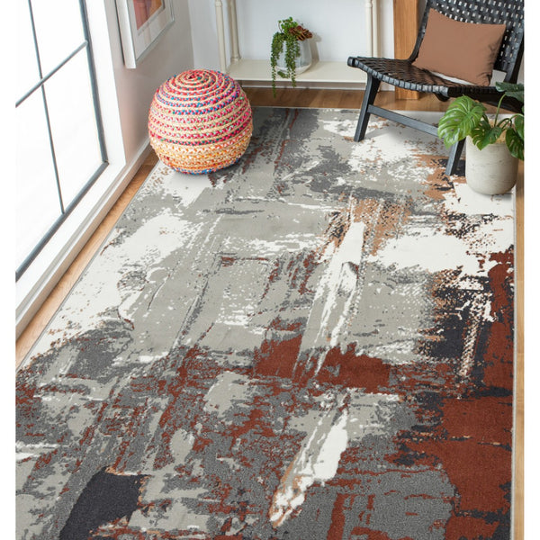 HomeRoots 10' Contemporary Abstract Area Rug in Ivory, Gray, and Rust - Durable, Stain-Resistant Design for Home 9' X 12' 531737