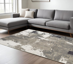HomeRoots 10' Contemporary Abstract Area Rug in Ivory, Gray, and Rust - Durable, Stain-Resistant Design for Home 10' X 14' 531738