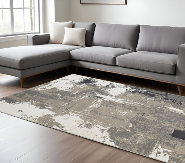 HomeRoots 10' Contemporary Abstract Area Rug in Ivory, Gray, and Rust - Durable, Stain-Resistant Design for Home 10' X 14' 531738