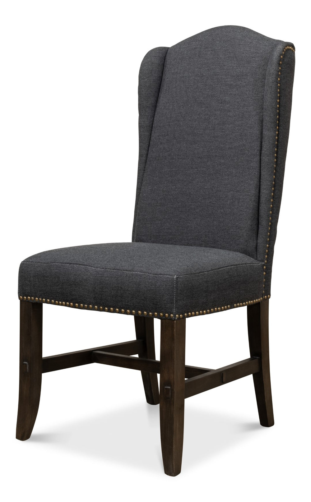 Sarreid Black High Back Dining Chair Set Of 2 - Elegant Beech Wood Frame, Soft Black Fabric & Stylish Tacks Black  53174
