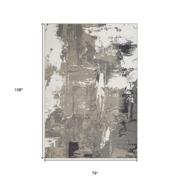HomeRoots 10' Contemporary Abstract Area Rug in Ivory, Gray, and Rust - Durable, Stain-Resistant Design for Home 6' X 9' 531742