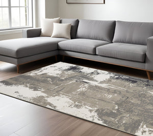 HomeRoots 10' Contemporary Abstract Area Rug in Ivory, Gray, and Rust - Durable, Stain-Resistant Design for Home 8' X 10' 531743