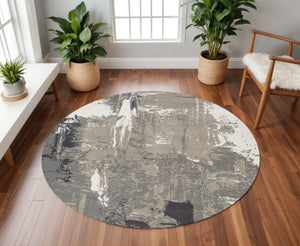 HomeRoots 10' Contemporary Abstract Area Rug in Ivory, Gray, and Rust - Durable, Stain-Resistant Design for Home 8' Round 531744