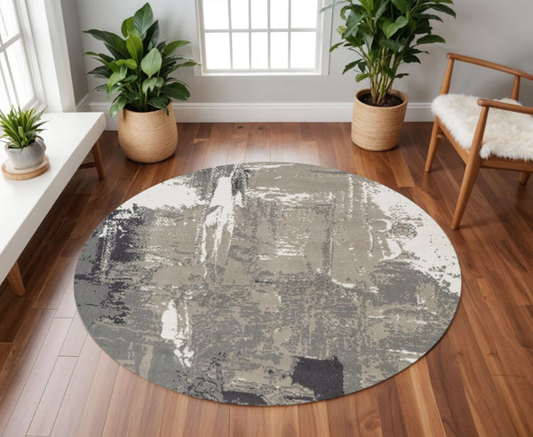 HomeRoots 10' Contemporary Abstract Area Rug in Ivory, Gray, and Rust - Durable, Stain-Resistant Design for Home 8' Round 531744