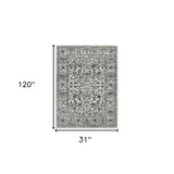 Homeroots 10' Gray And Dark Gray Floral Power Loom Runner Rug  Polypropylene 531748